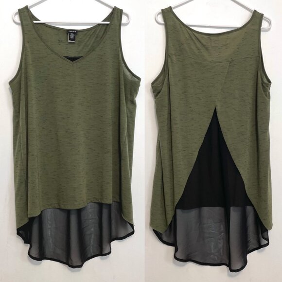 TORRID 1 Plus Size Olive Sleeveless Hi-Low Tank Green Black High Low Mixed Media - Picture 1 of 14